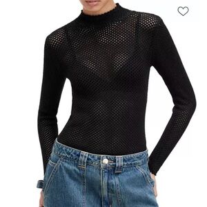 All Saints Avril Roll Neck Open Stitch Black Sweater